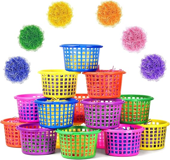 Evoio Easter Baskets Bulk for Kids, 24 PCS Small Easter Baskets Bulk for Egg Hunts Set, Easter Bucket Bags with 120g Easter Grass for Toddler Classroom Collecting Easter Eggs Party Favor