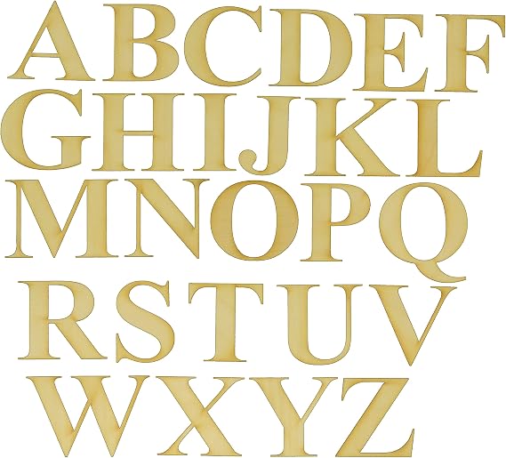 Unfinished Wood Letter Alphabet in The Times New Roman Bold Font, Available in a Variety of Sizes and Thicknesses (2" Tall (2 Full Alphabets), 1/8" Thickness)