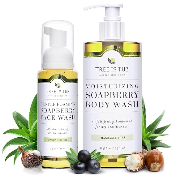 Tree To Tub Unscented Body Wash for Sensitive Skin and Dry Skin & Sensitive Skin Face Wash for Dry Skin - Moisturizing pH Balanced Fragrance Free Body Wash & Gentle Face Cleanser for Women & Men
