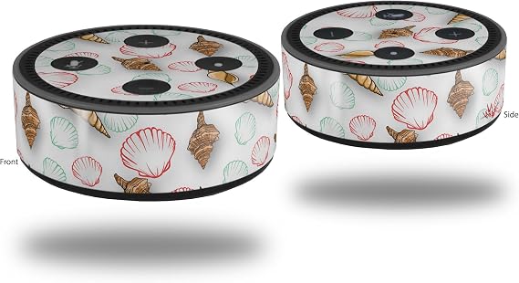 Skin Wrap Decal Set 2 Pack for Amazon Echo Dot 2 - Sea Shells 02 White (2nd Generation ONLY - Echo NOT Included)