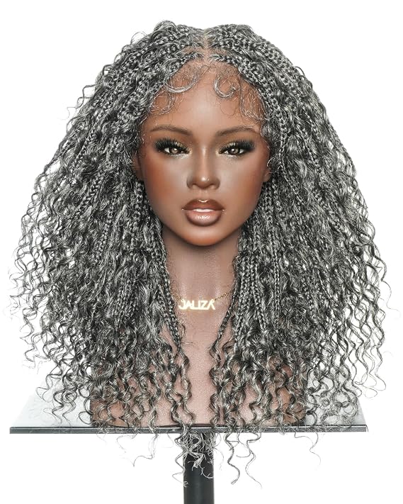 JALIZA Nami 16" - Slip-OnTM 121 strands Glueless Water Wave Boho Box Braided Wig #44 Salt and Pepper