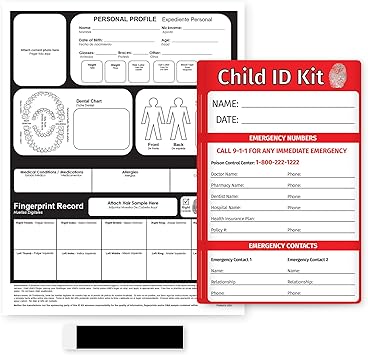 ZOCO Child ID Kits 5-Pack Identification Cards for Kids with Fingerprint Ink Strip Emergency Safety Kit for Parents Schools Daycare Travel Missing Child Preparedness Made in USA