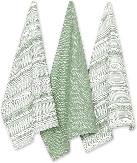DII Everyday Dishtowel Collection Urban Stripe, 20x30, Artichoke Green, 3 Piece