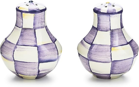 MACKENZIE-CHILDS Salt & Pepper Set, Small, Purple-and-White Violet Check