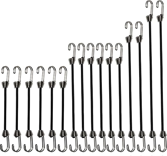 Mini Bungee Cords with Hooks. Black 2/4/6/8inch Totaling 16 pcs. | rubber latex thread, Multi-functional use for both indoor and outdoor environments, UV Resistant
