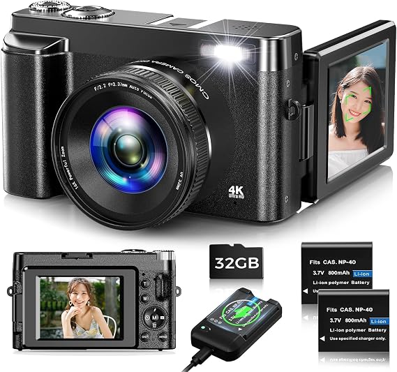 Digital Camera, 4K Digital Camera, 48 Megapixels, 16x Zoom, 180° Rotatable