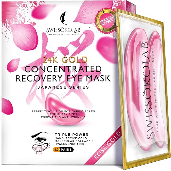 SWISSOKOLAB Under Eye Patches For Puffy Eyes 24k Gold Eye Mask Dark Circles And Puffiness Collagen Eye Gel Pads Moisturizing & Reducing Wrinkles Anti-Aging Hyaluronic Acid (Japanese Series)