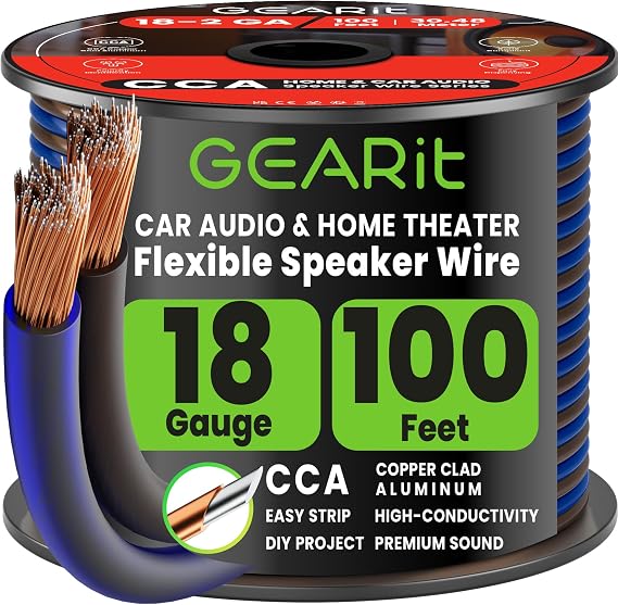 GEARit 18 Gauge Speaker Wire 100FT,Black Speaker Cable for Home & Car Audio