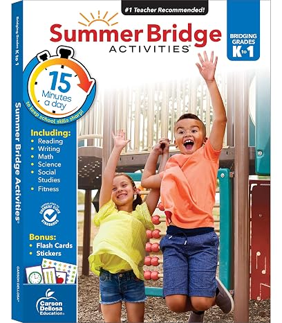 Summer Bridge Activities Kindergarten to 1st Grade Workbooks, Activity Book Ages 4-6 With Math, Phonics, Science, Social Studies, Writing Practice, Fitness, Flash Cards, Stickers, and More (Volume 2)
