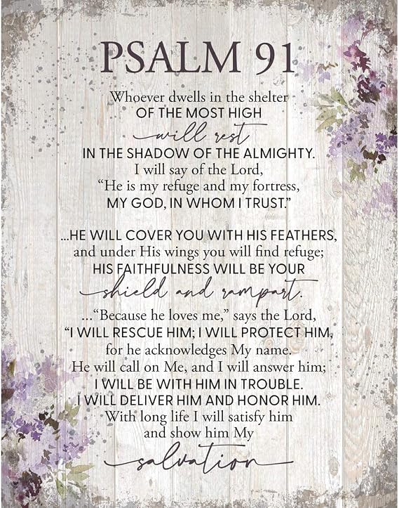 DEXSA Psalm 91 Wood Plaque - Made in the USA - 11.75 in x 15 in - Classy Vertical Frame Wall Hanging Decoration | Because He Loves Me, Says the Lord | Christian Family Religious Home Decor Saying