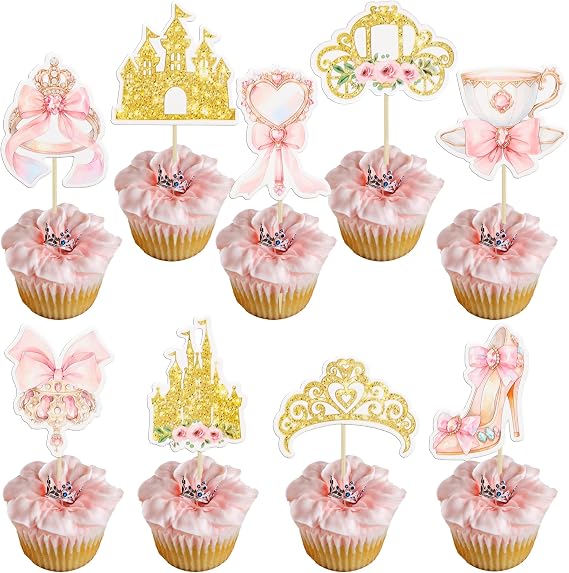 Ephlyn 36Pcs Princess Cupcake Toppers Elegant Princess Party Cake Decorations Perfect for Princess Birthday Baby Shower Fairy Tale Theme Party Supplies