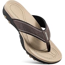 HAOLIRA Mens Leather Flip Flops with Arch Support Comfortable Cushion Thong Sandals Lightweight Waterproof Outdoor Summer Beach Pool Shoes