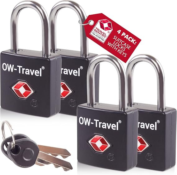 OW-Travel Suitcase Locks with Keys, TSA Approved Luggage Padlocks, Black 4