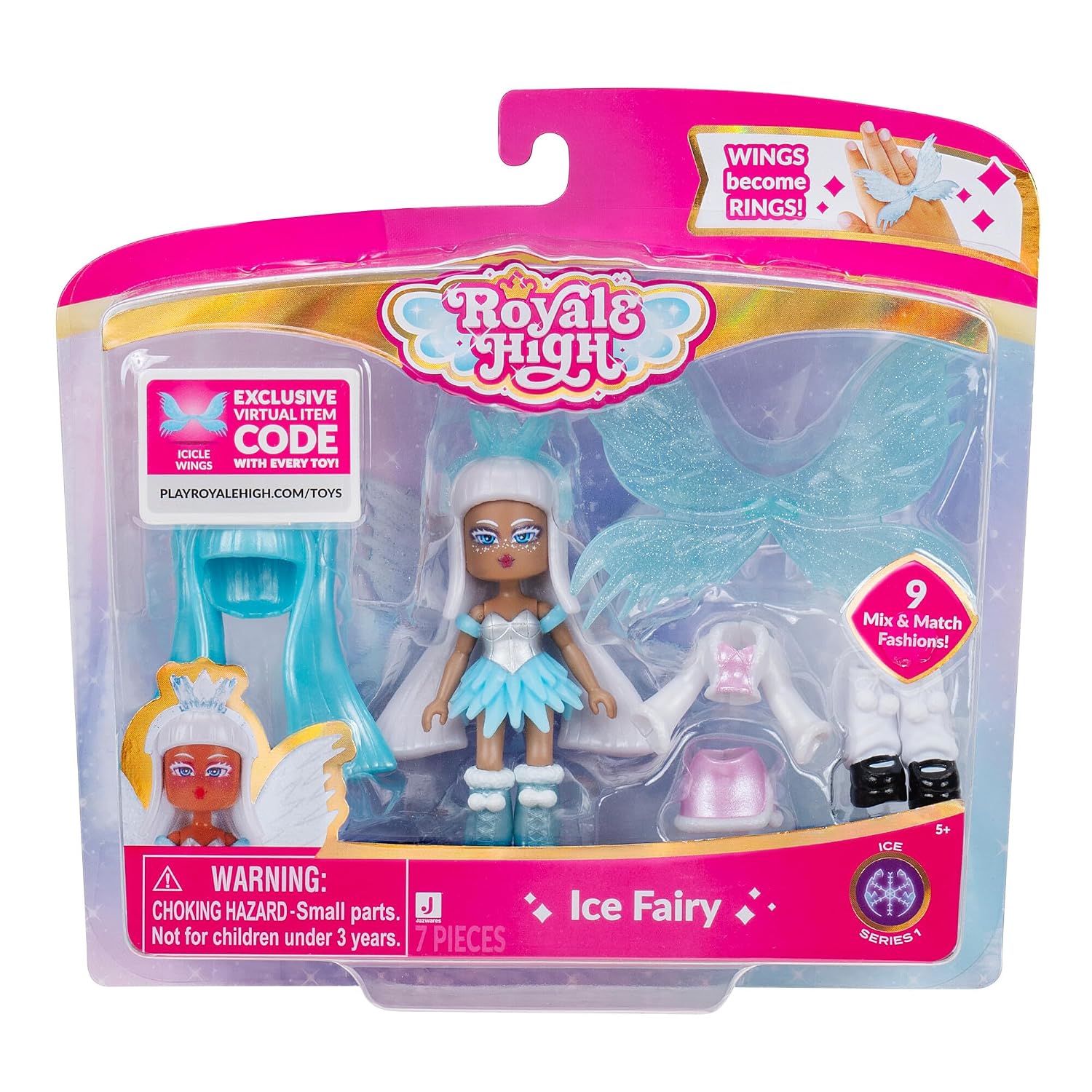 Jazwares Royale High Ice Fairy 3 Inch Fashion Doll, 1 Figure with 9 Fashion Accessories, Virtual Item Code Included, Series 1, Ages 5+