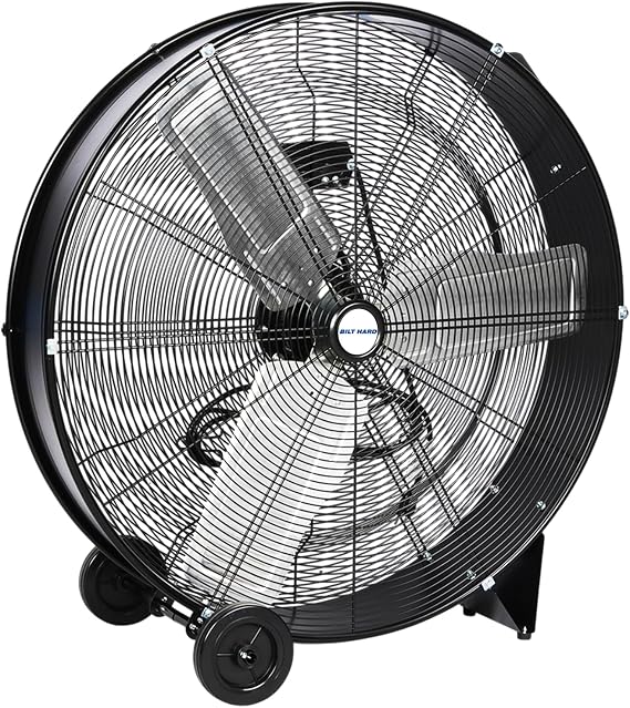 BILT HARD 30" High Velocity Drum Fan with 2 Speeds, 13000 CFM Heavy Duty Industrial Shop Fan, Large Commercial Floor Fan with Casters & Handle for Warehouse, Workshop and Garage, Black