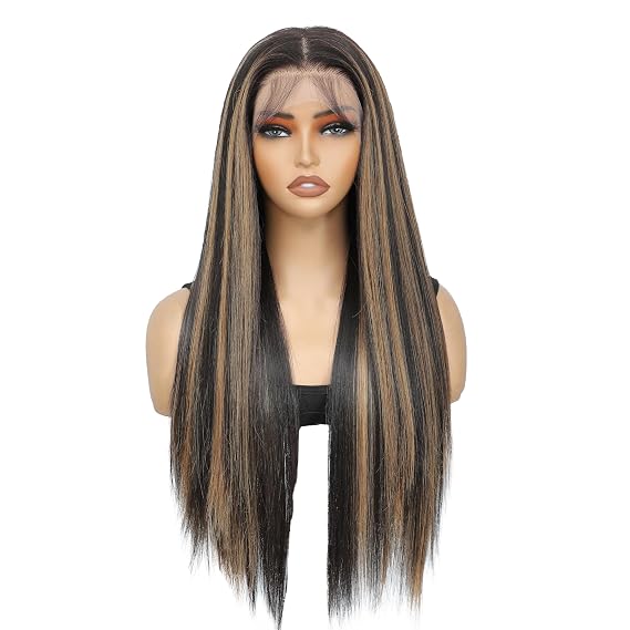 Wiginway 13x6 HD Synthetic Lace Front Wig 28" Long Straight Wigs Pre-Plucked Handmade Lace Front Wigs for Daily Party Halloween Use (1B-30)