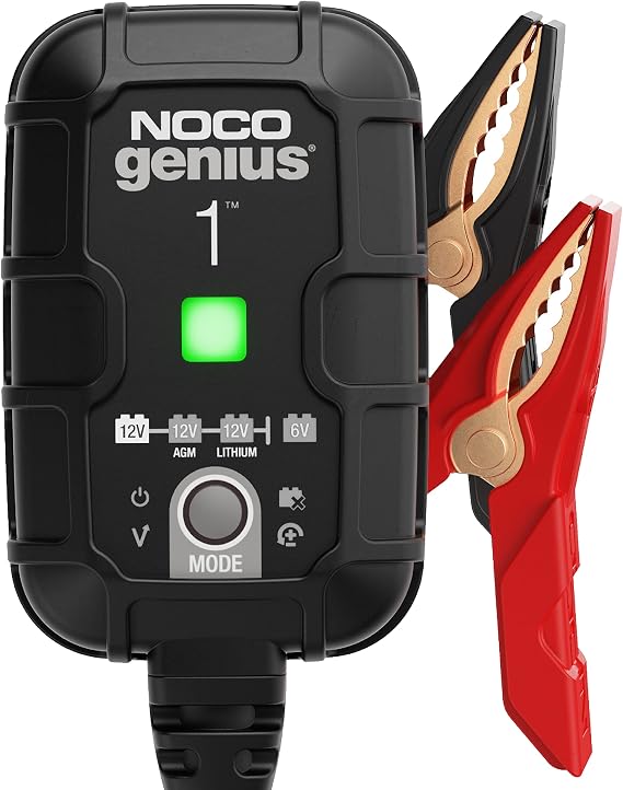 NOCO GENIUS1 1A 6/12V Smart Battery Charger, Trickle Charger & Maintainer | Overcharge Protection, Desulfator, Temperature Compensation, Force Mode, For Lead-Acid (Wet, Gel, AGM) & Lithium (LiFePO4)