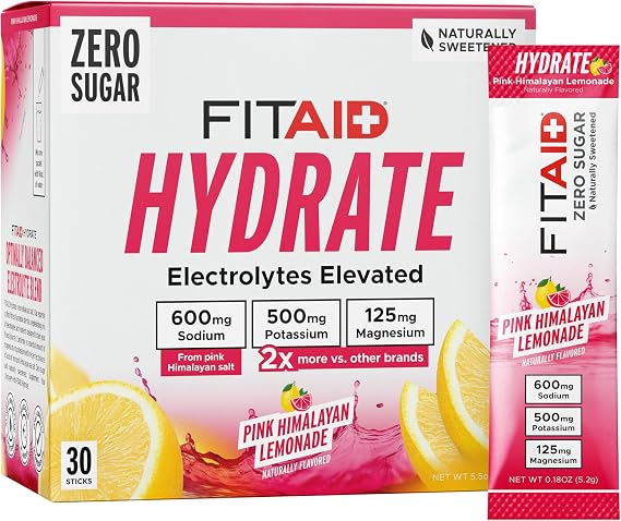 LIFEAID FITAID Hydrate Electrolyte Mix, Pink Lemonade (30 Stick Packs)