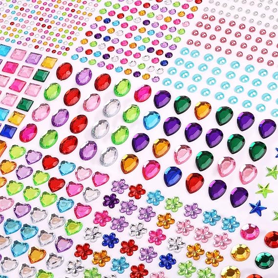 1782pcs Gem Stickers, Self Adhesive Rhinestones Stick on Jewel for Crafts | Bling Acrylic, Assorted Shapes, Glitter DIY Supplies for Face Nail Art Scrapbook Scrapbooking, Heart Bedazzling Kit