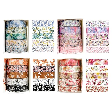 20 Rolls Washi Tape Set,Flower Decorative Masking Tapes,Multi-Pattern Scrapbook Tapes,Arts and Crafts Floral Washi Tape for Planners,Gift Wrapping,Scrapbooking Supplies (Style-C)