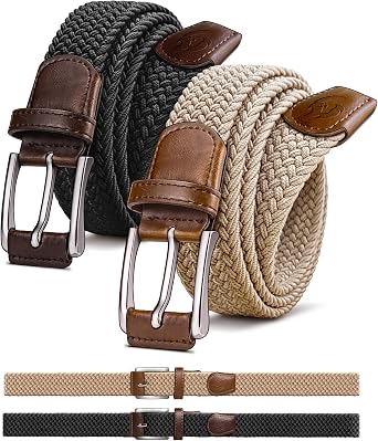 Men's Golf Belt 2 Pack - 1 3/8" Braided Stretch Elastic Web Belt, Gift Boxed for Casual Jeans, Sports & Work