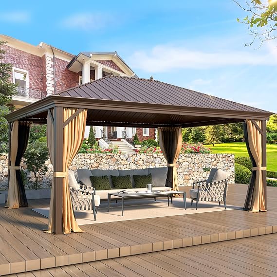 YOLENY 12x16 Gazebo with Galvanized Steel Single Roof, Aluminum Frame