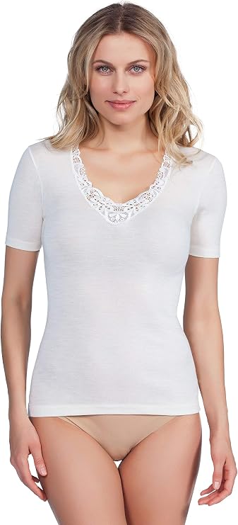 EGI Luxury Merino Wool Silk Women's Short Sleeve T-Shirt (XS - XXL). Proudly Made in Italy.(Art.142/146)