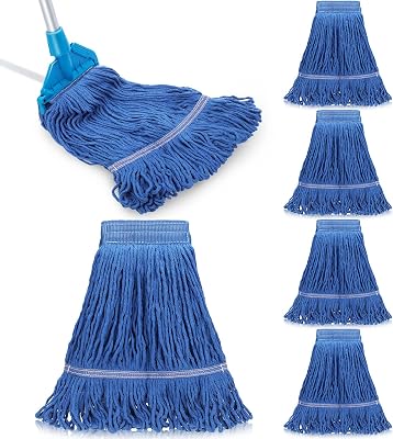 Nuogo 6 Pcs Commercial Mop Head Replacement Floor Cleaning Wet Mop Head Refills Heavy Duty Commercial General CleaningBlue