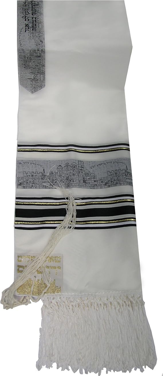 Paz Jerusalem Rayon Black/Gold Tallit 18" Long X 72" Wide