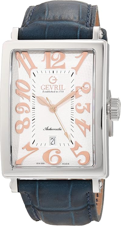 Gevril Men's Ave of Americas Swiss Automatic Watch, Genuine Handmade Italian Leather Strap