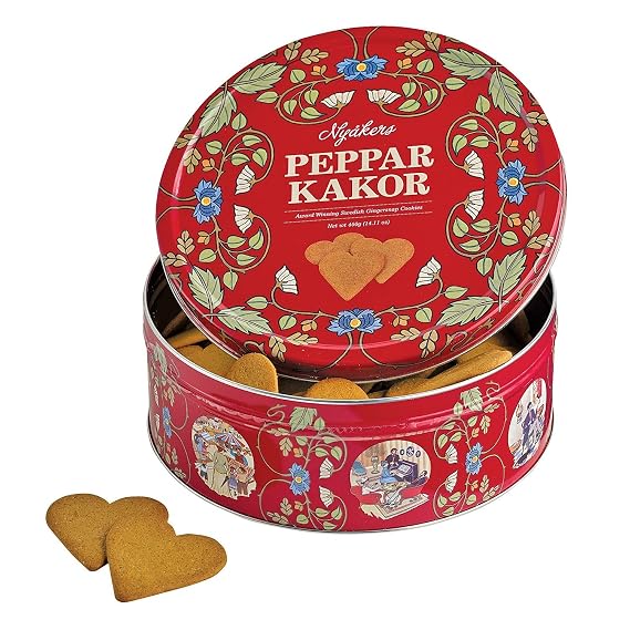Nyakers Pepparkakor Swedish Ginger Cookies - Heart-Shaped Gingersnaps - Vegan Cookies - Dairy-Free Cookies on the Go - Food Gift for Holiday - 14.11 Ounces