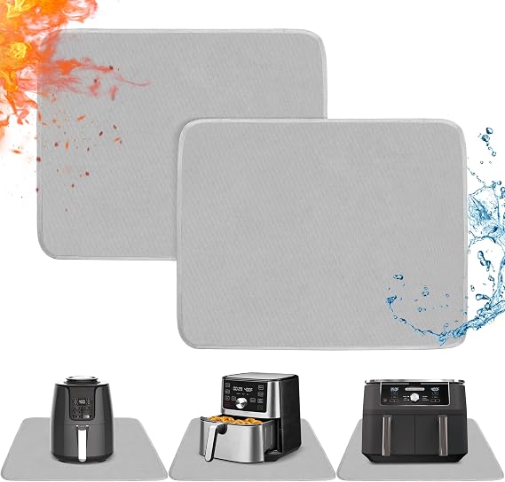 2 PCS Heat Resistant Mats for Countertop Air Fryer, 29.5x21in, Grey | 1022 F Fireproof mat, air fryer accessories for ninja, cosori, waterproof hot pads for kitchen toaster, oven, coffee maker