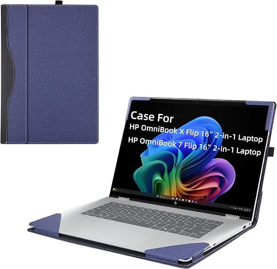 Laptop Cover Case for HP OmniBook X Flip 16 16-arX/16-asX& OmniBook 7 Flip 16-auX 16inch [not Compatible with Any Other Model] 2-in-1 PU Leather Notebook Sleeve (Blue)