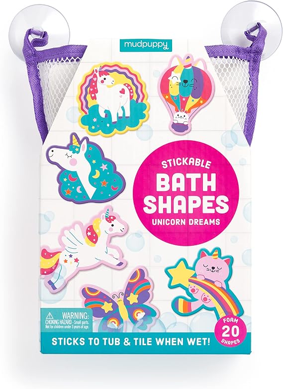 Mudpuppy Unicorn Dreams 20 Stickable Magical Foam Shapes for Bath Time Entertainment with Mesh Storage Bag for Ages 3 and Up