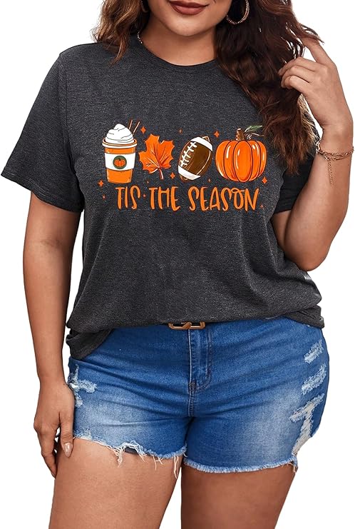 Women's Fall Outfits Tis The Season Graphic Tees Holiday Shirts Casual Crew Neck Short Sleeve Tops