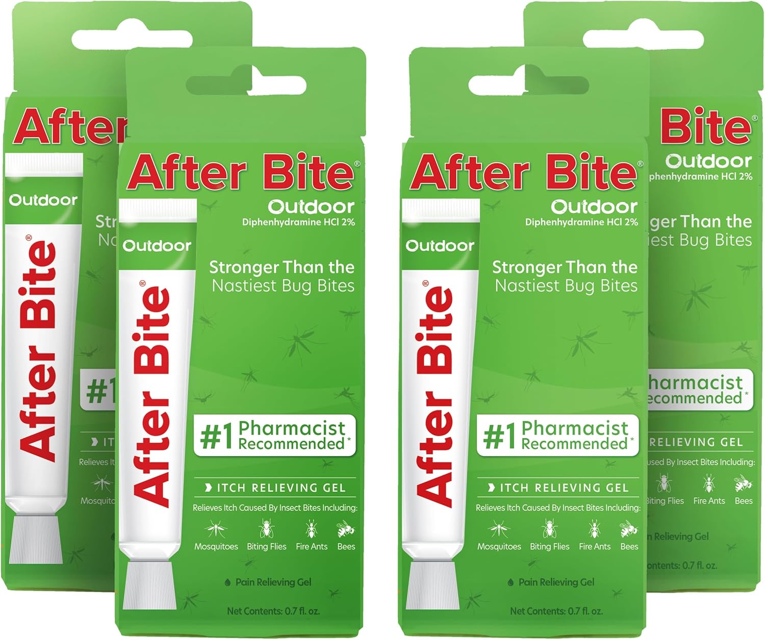 After Bite Outdoor Formula - Bug Bite Itch Relief with Diphenhydramine HCl - Ideal for Mosquito Bites, Fire Ant Bites, Bees & More - Portable Gel Formula - 0.7 oz 4 Pack