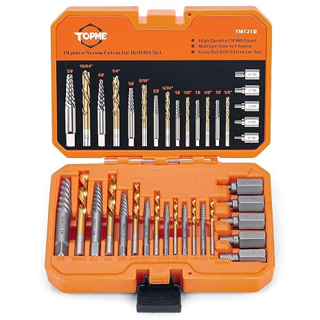 19 Piece Easy Out Screw Extractor Set and Left Hand Drill Bits Set