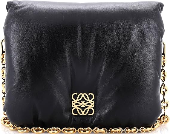 Pre-Loved Goya Puffer Bag Leather Medium, Black