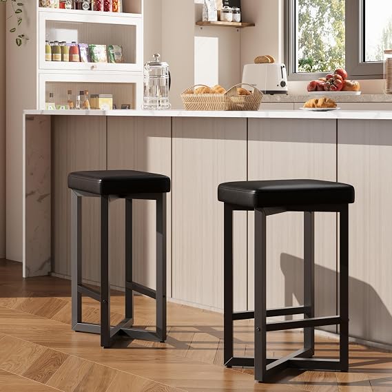 IDEALHOUSE Bar Stools Set of 2, 24.6" Counter Height Backless Barstools