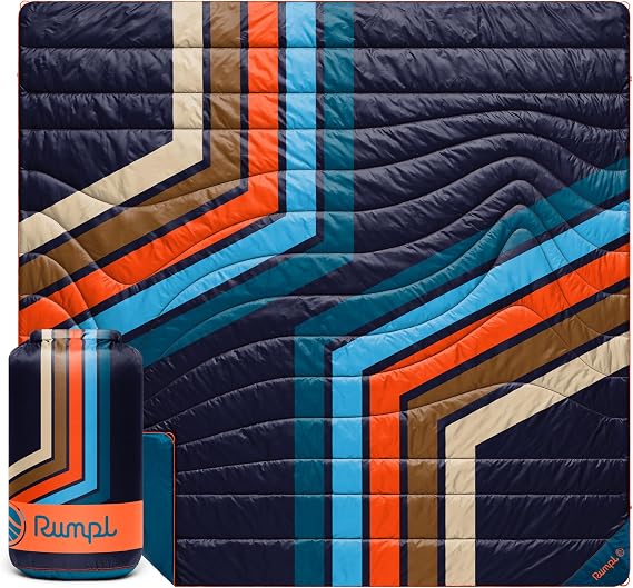 Rumpl Original Puffy 2-Person Blanket for Camping, Midnight Retro Stripes