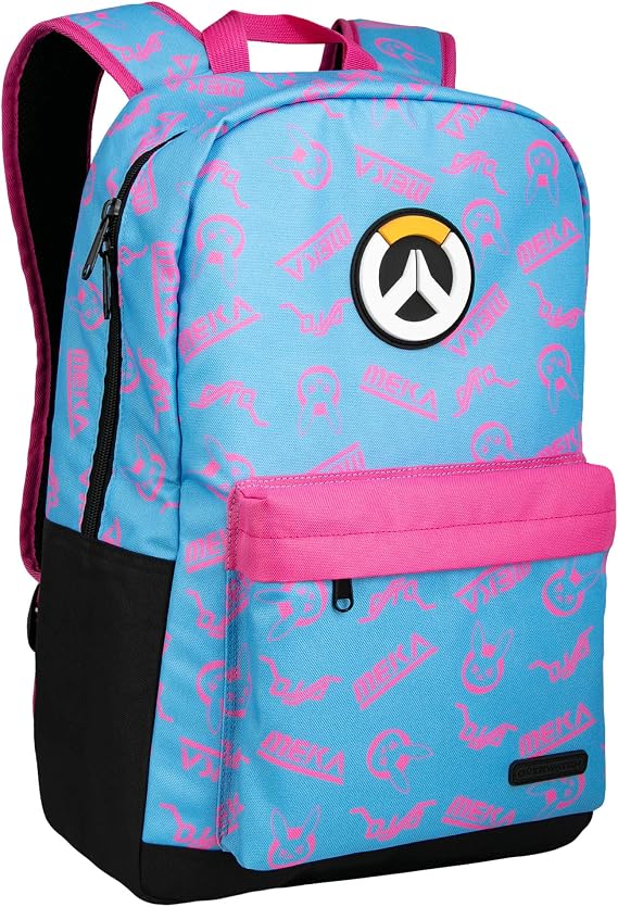 JINX Overwatch D.Va Splash Adult Backpack, Blue/Pink, 18"