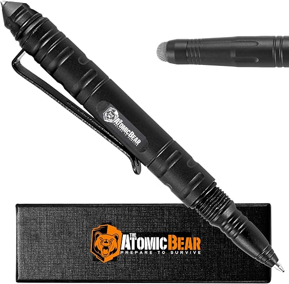 Atomic Bear 18 in 1 Tactical Ballpoint Pen Stainless Steel Tactical Pen Tactical Pen for Police Military and EMT Defender Series (Black)