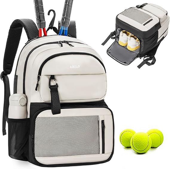 ANILD Tennis Bag Tennis Racket Backpack for 2 Rackets with Ventilated Shoe Compartment for Men & Women