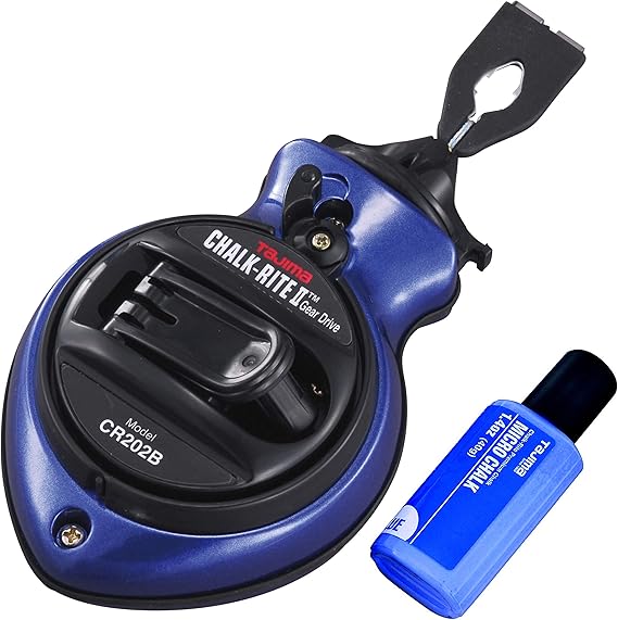 Tajima Chalk Line, ChalkRite II UltraThin | ChalkRite II Chalk Box Delivers Extra Bold 1mm Snap Line, Engineered for Professional Construction Layouts, CR201WP