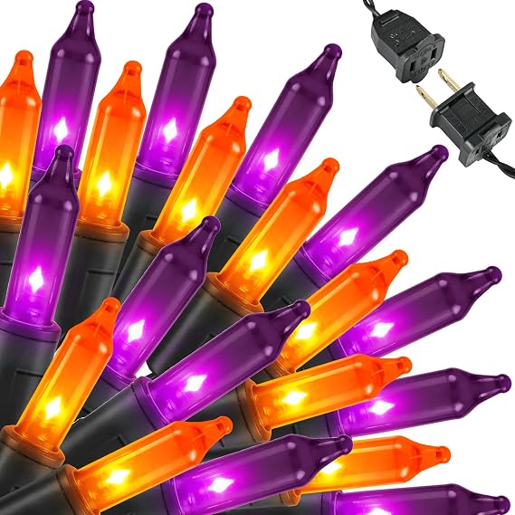 Purple and Orange Halloween Lights, 20FT 100 Count Incandescent Lights