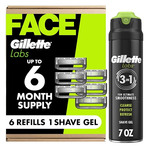 Gillette Labs Razor Refills for Men, 6 Razor Blade Refills and 7oz Rapid Foaming Shave Gel