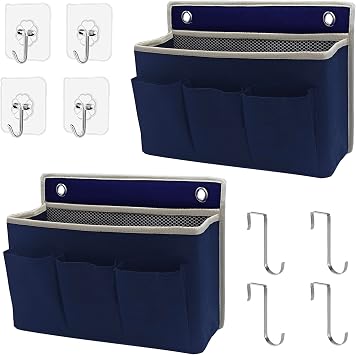 2-Pack Wall Hanging Organizer Bag/Hanging Baskets with Large Mesh Compartment & 3 Pockets,Over the Door Hanging Organizer Space Saving Storage for Bedroom,RV Camper, Closet (Navy Blue -2 Pack)