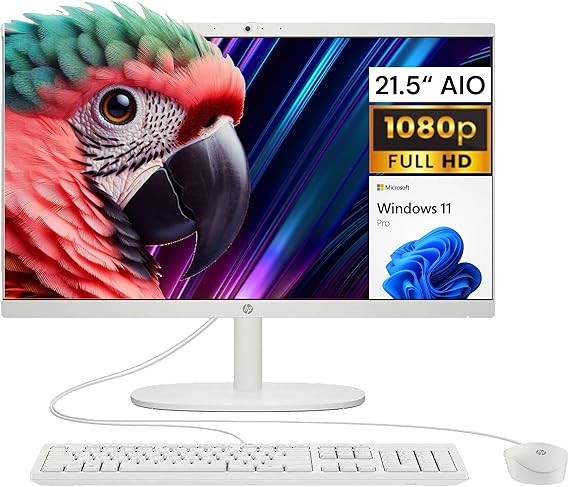 HP 22" All-in-One Desktop, FHD Display, Intel Celeron Processor, New Edition and Look, 32GB RAM, 1TB SSD, Windows 11 Pro, Snow White