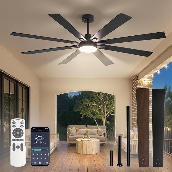 Fanbulous Large Ceiling Fan 72 Inch with Lights and Remote Control, Industrial Ceiling Fan for Indoor Outdoor with Quiet DC Motor, 3CCT and 6 Remote Control