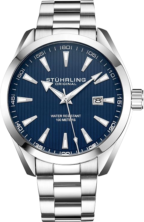Stuhrling Original Mens Watch Analog Dial with Date - Calfskin Leather Strap or Stainless Steel Bracelet, 3953 Watches for Men Collection